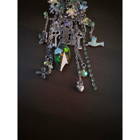Kirk’s Folly Green Man Enamel & Crystal Dangle Brooch –4.6” Woodland Keyhole Cha - Picture 3 of 5